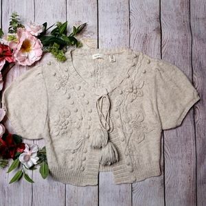 Sleeping on Snow Cropped Pom Pom Tie Sweater S